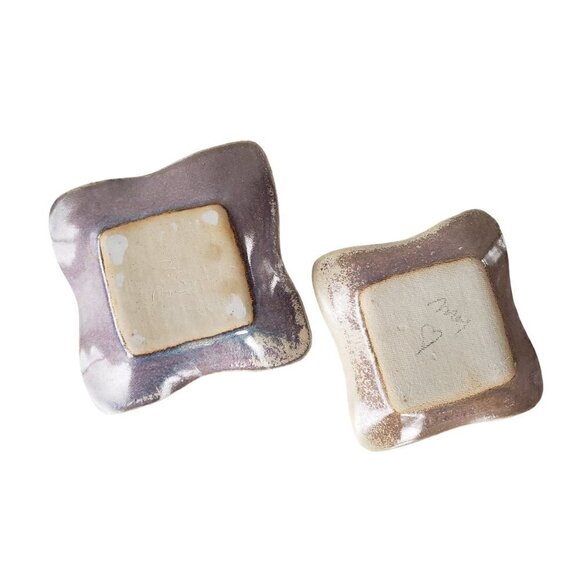 Art Pottery 2 Mini Trinket Dishes Handmade Abstract Design Neutral Colour - Picture 5 of 10